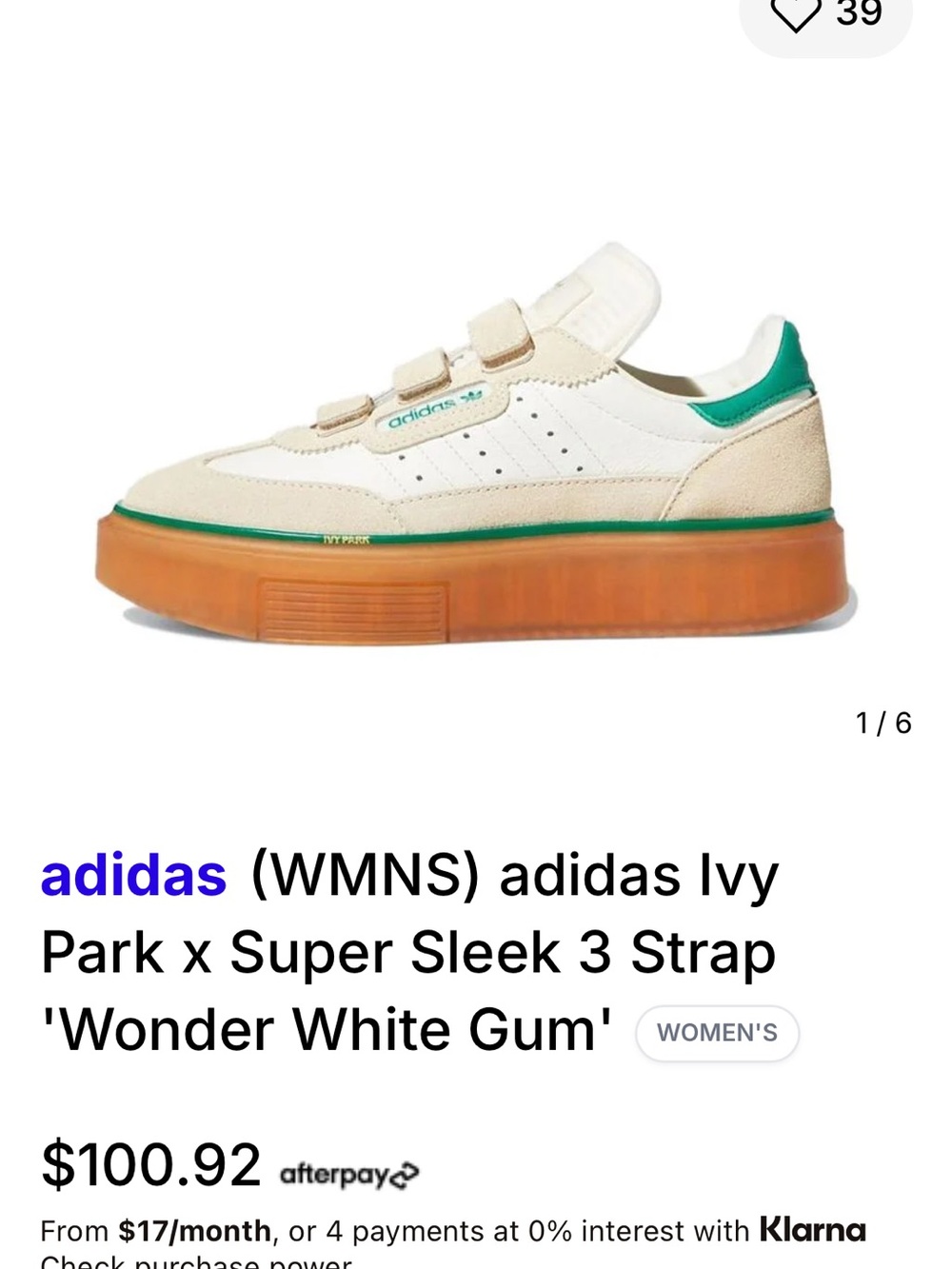 adidas Cream White and Green Platform Sneaker with Gum Sole